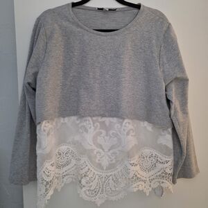 Insight Gray Top with Lace Detail
